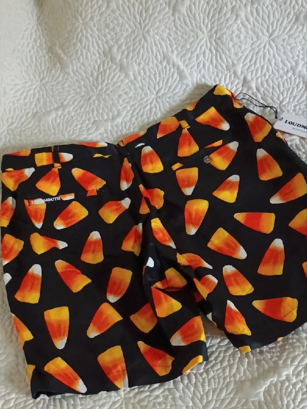 Loudmouth Heritage Black Shorts with Candy Corn Print Men's 42